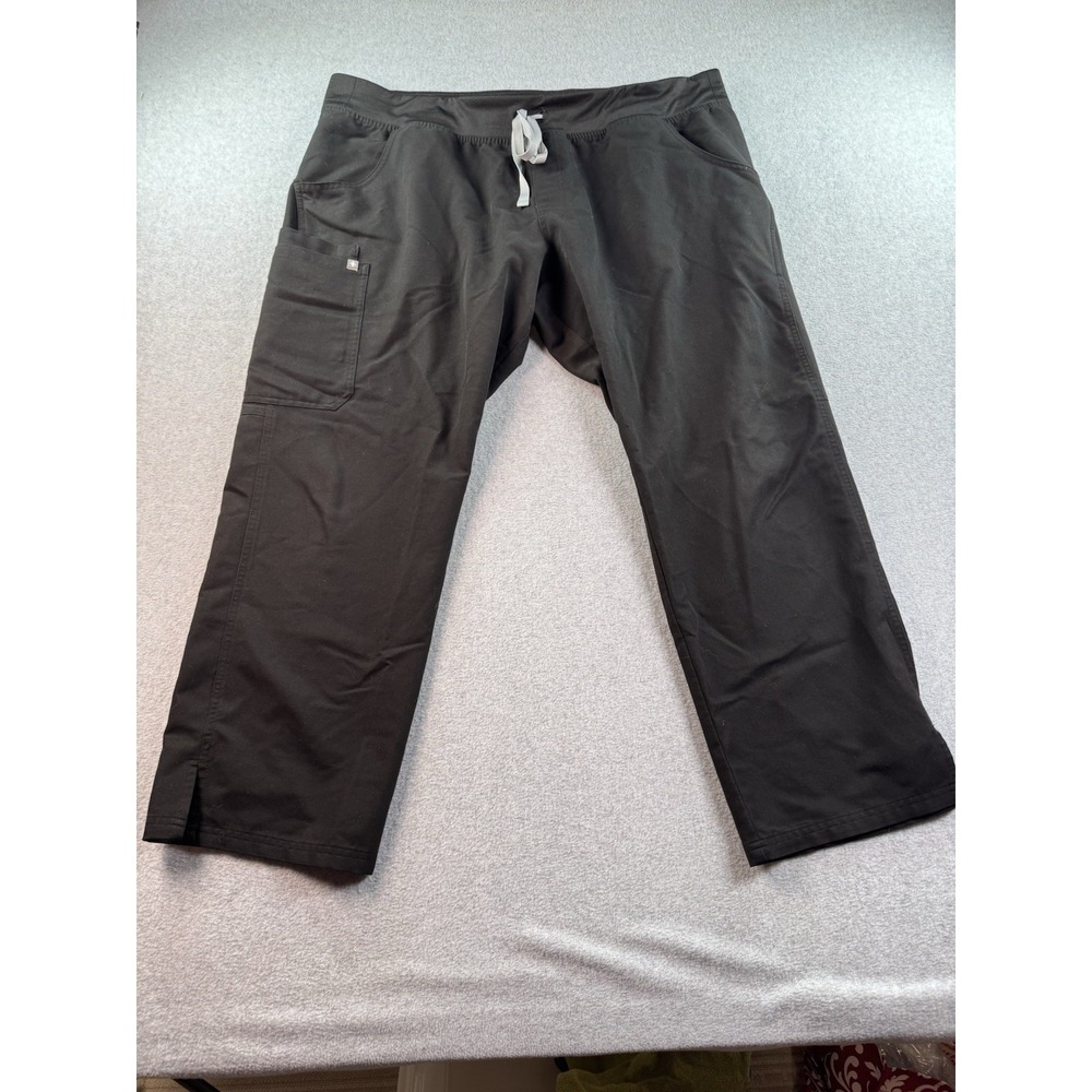 FIGS Kade Straight-Leg Scrub Pant Womens XXL Petite Black Waist Drawstring Cargo